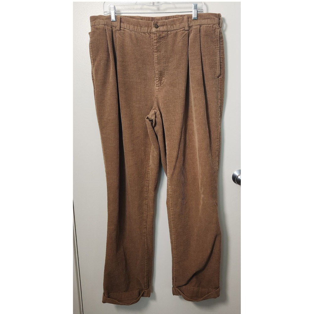 Jos A Bank Brown Men's Corduroy Pants Double Pleated Cuffed 100% Cotton 36x31.5